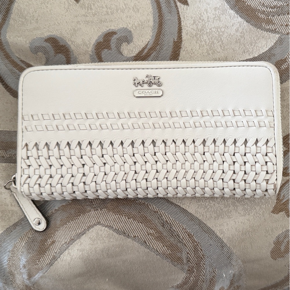 Coach Cream Woven Leather Wallet
